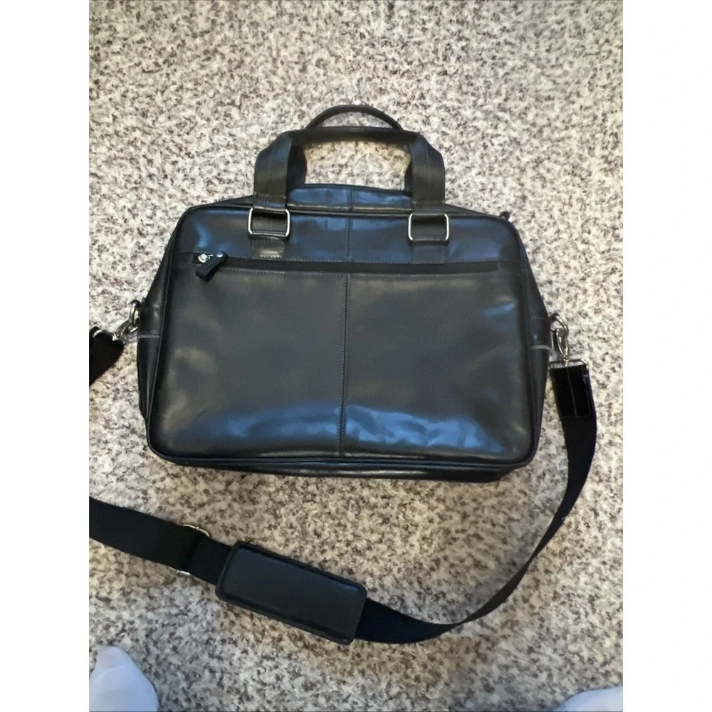 Fossil Black Leather Computer Crossbody Messenger Bag Size : Large 2 Handles